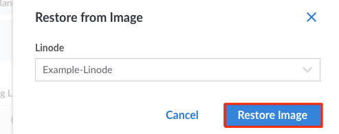 The &lsquo;Restore from Image&rsquo; panel in Cloud Manager